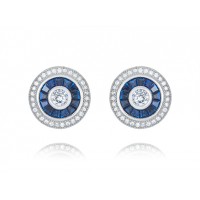 EDE8386 S/S ROUND BLUE SPINEL POST EARRINGS