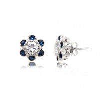 EDE8591 S/S FLORAL W/CZ & BLUE SPINEL POST EARRING